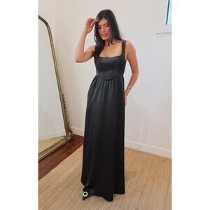 Show Me Your Mumu Nina Maxi Dress in Black Luxe Satin XXL